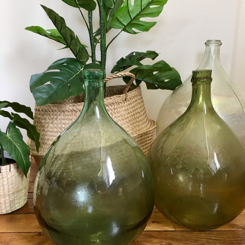 Dame jeanne bonbonne vase forme bouteille en verre recyclé vert